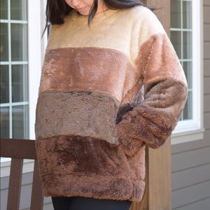 Color Block Faux Fur Pullover